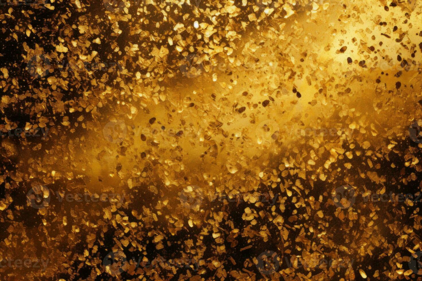 Golden flakes pattern with glitter on it. Scattered gold glitter powder. Generative AI photo