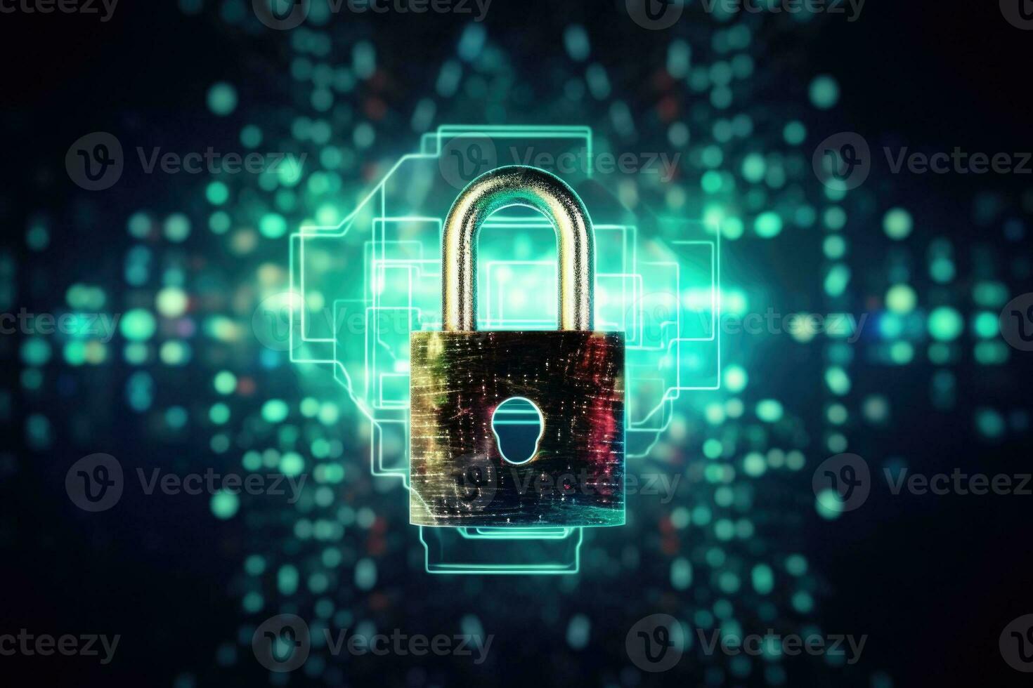 Digital padlock. A cyber security network and data protection technologies. Generative AI photo