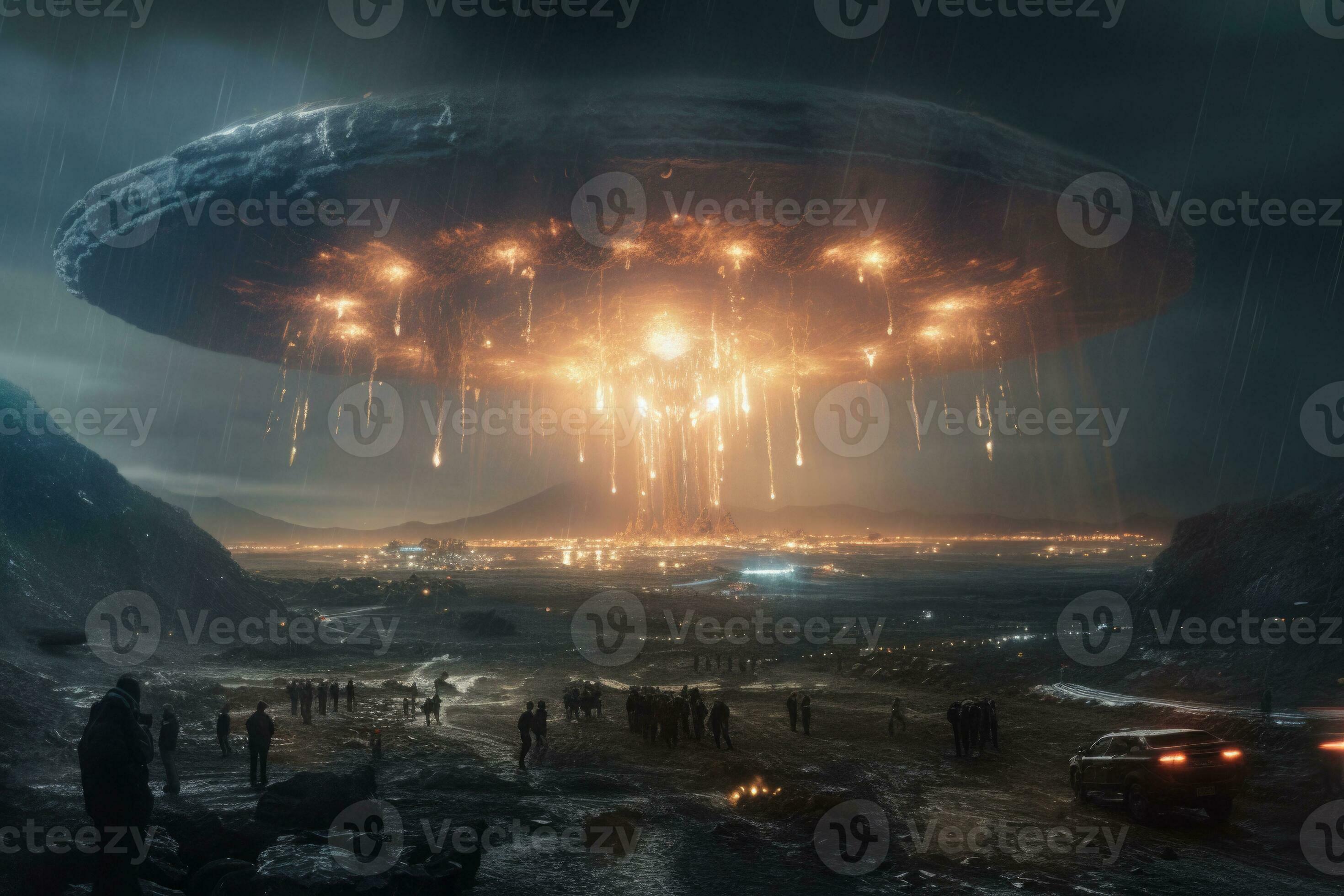 The start of an aliens invasion. Science fiction scene with alien