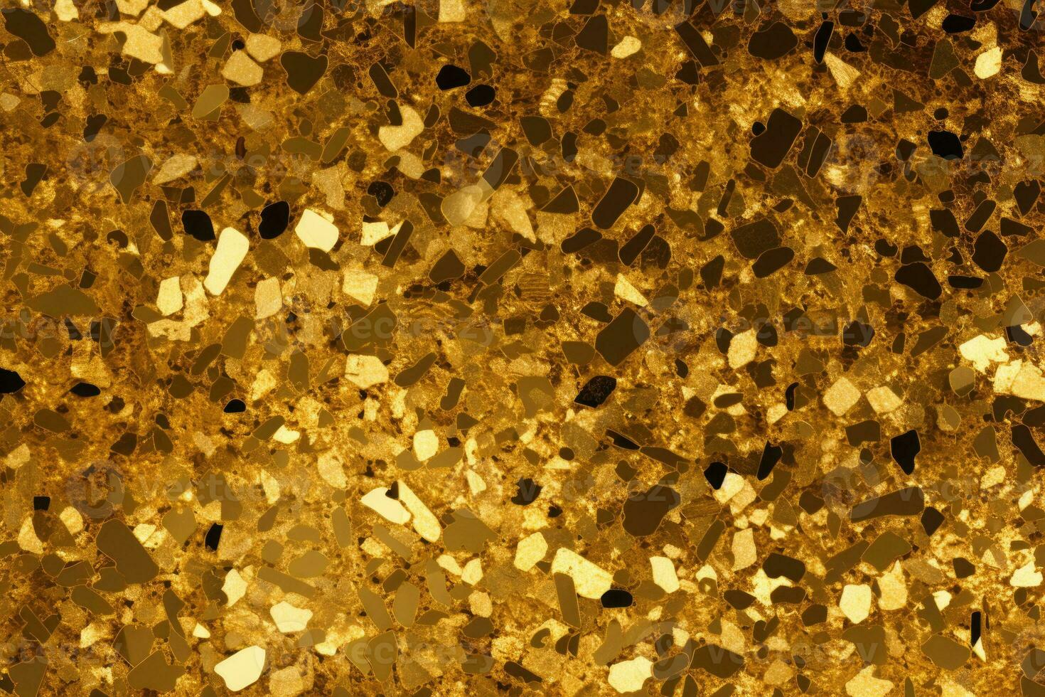 Golden flakes pattern with glitter on it. Scattered gold glitter powder. Generative AI photo