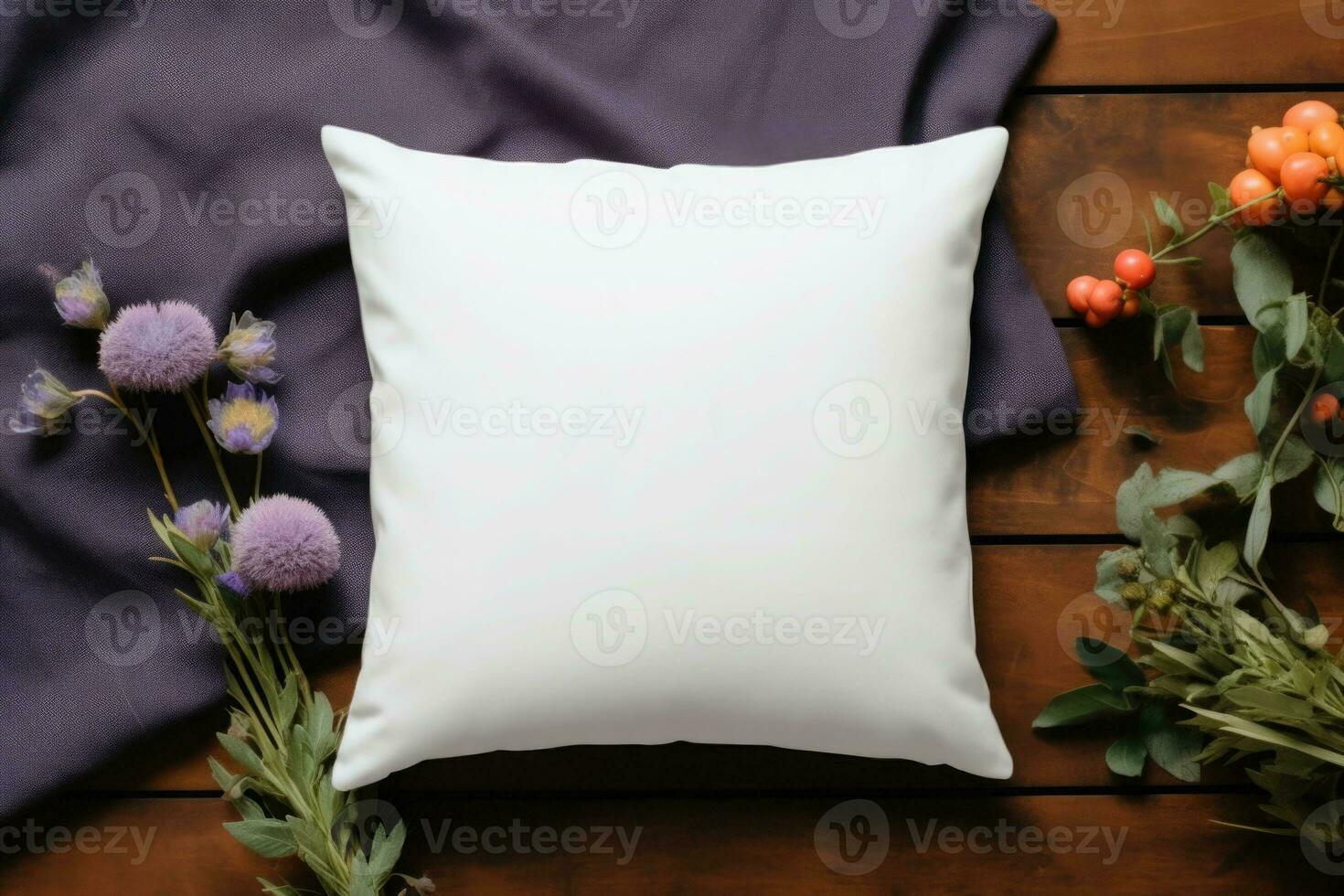 Blank white square cotton pillow, mockup. Generative AI photo