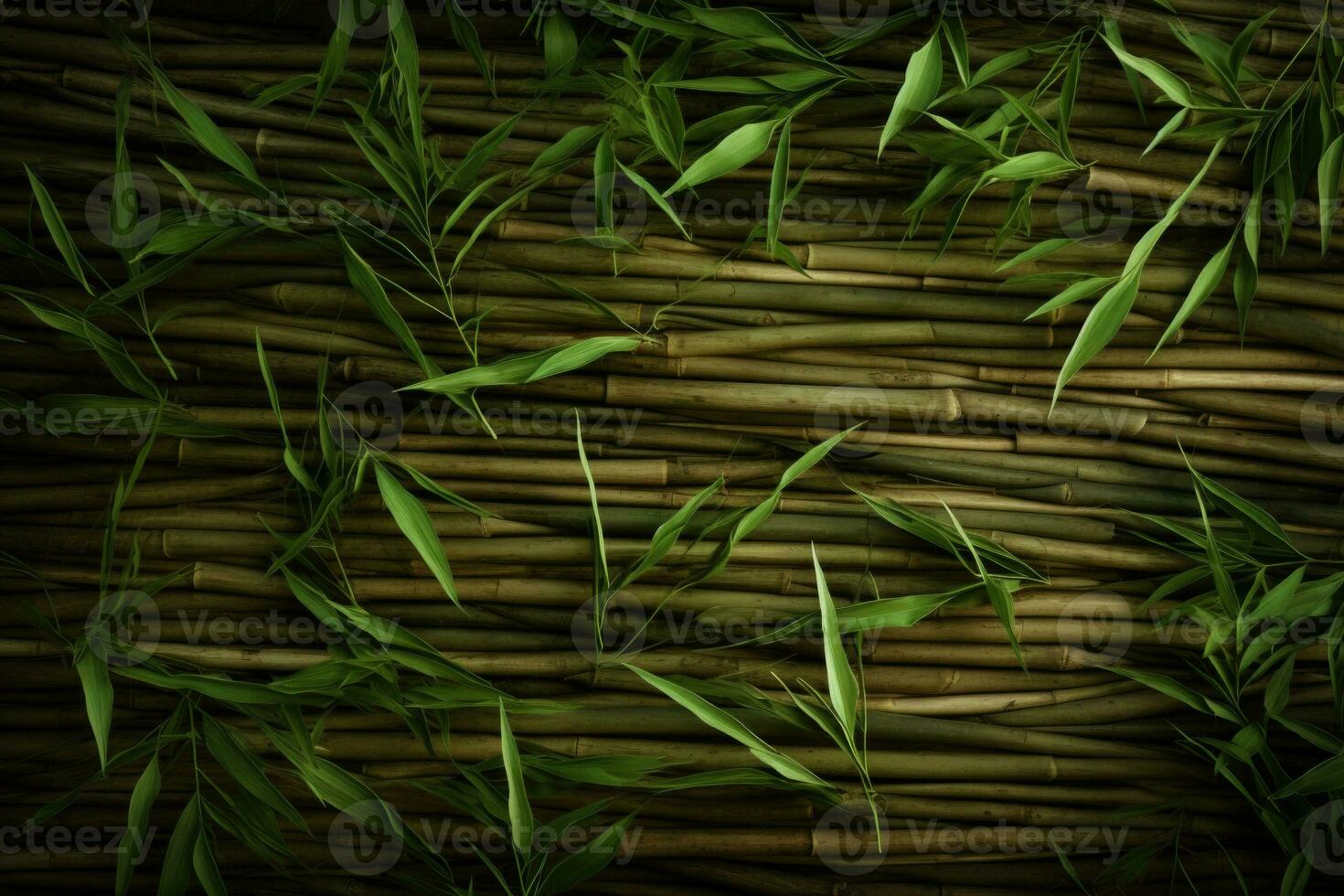 Green tone bamboo plank fence texture. Bamboo raft. AI generated photo