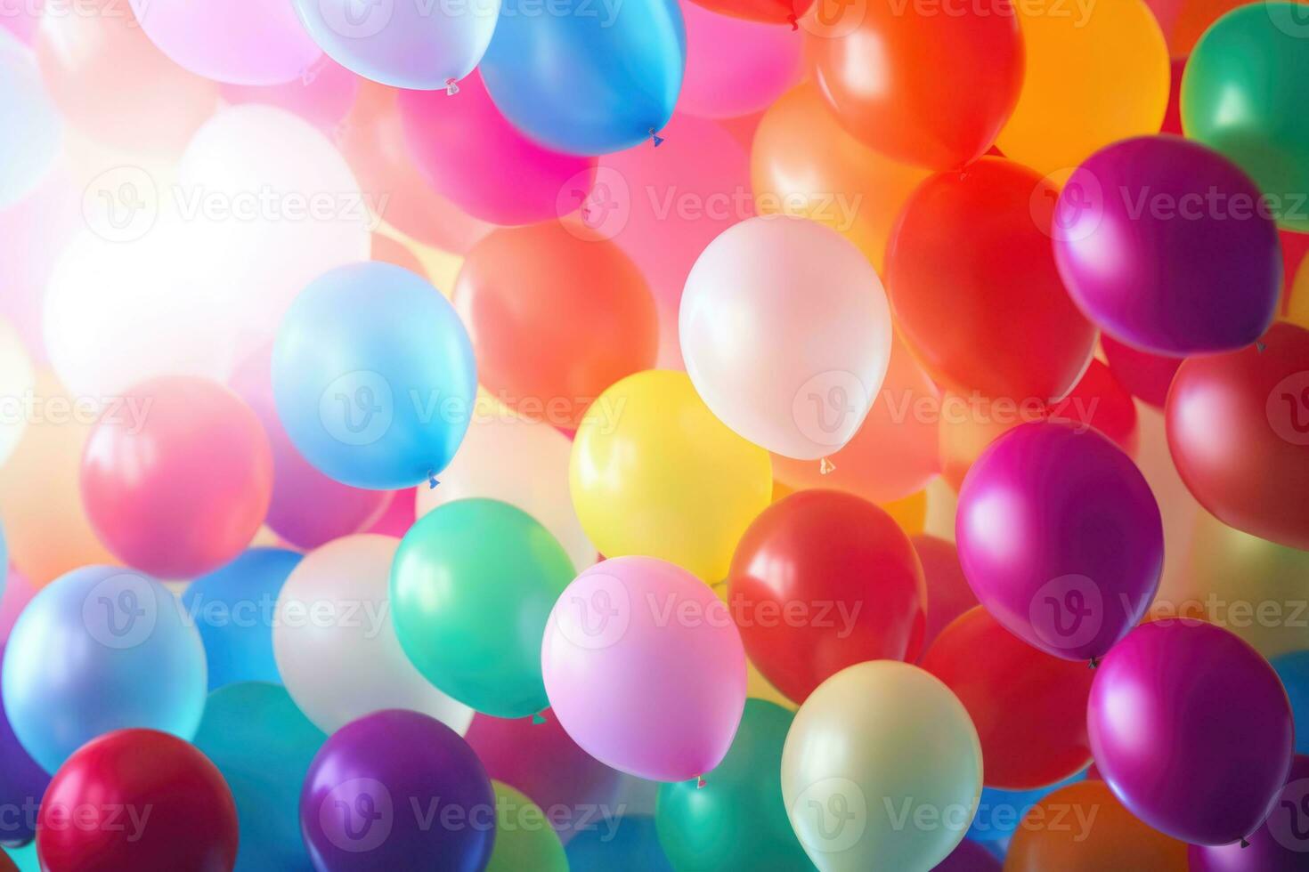 A bunch of colorful balloons with happy celebration party background. AI generated photo