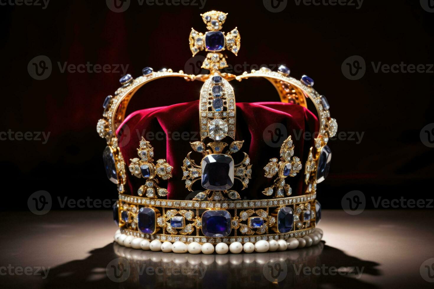 dorado decorado reina corona con diamantes costoso joyas. magia corona, cerca arriba. generativo ai foto