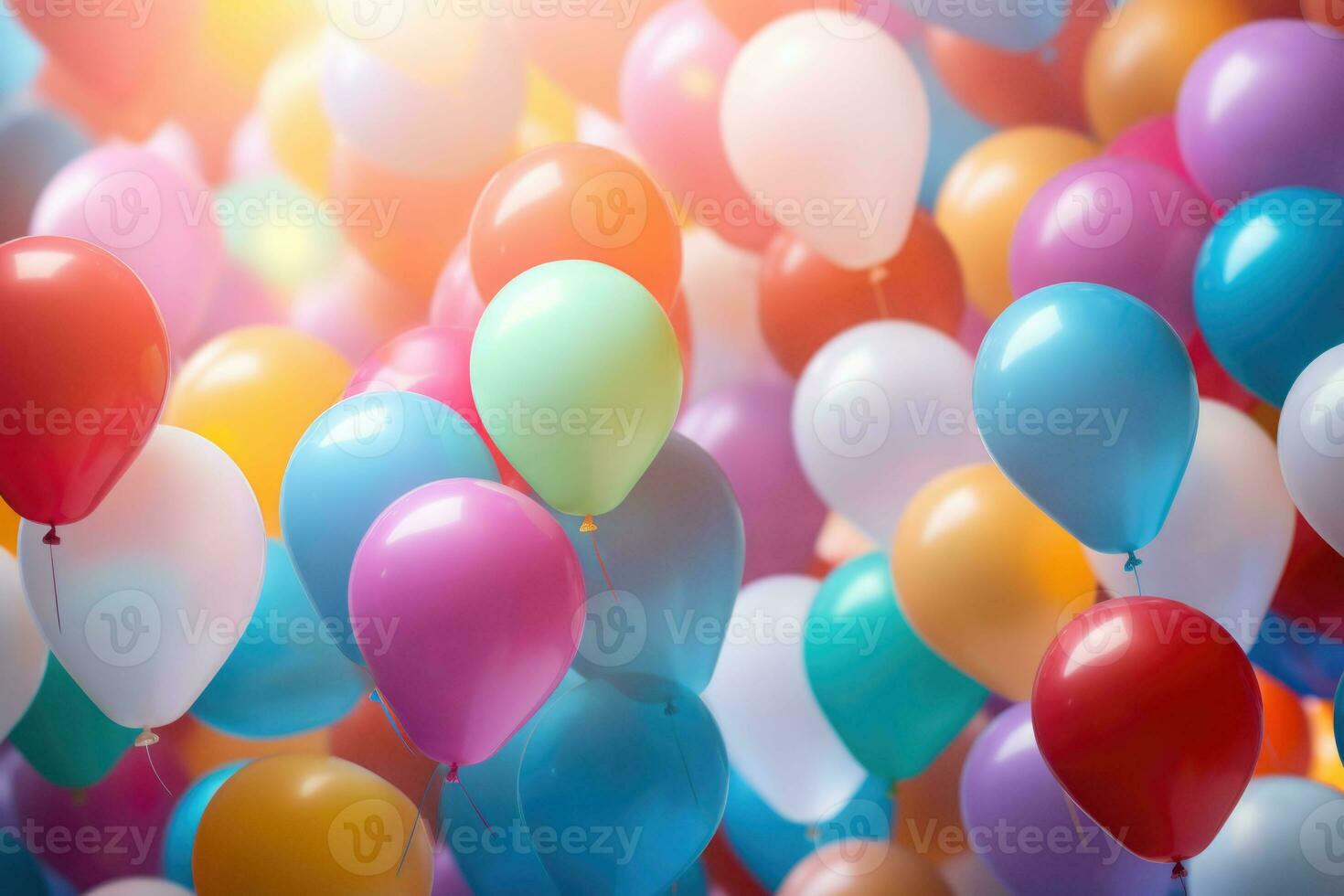 A bunch of colorful balloons with happy celebration party background. AI generated photo