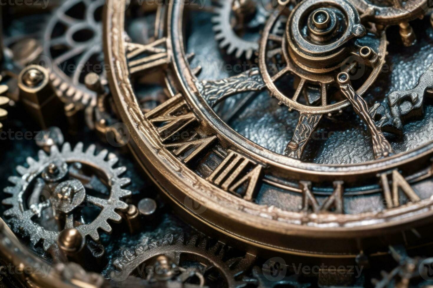 Gears and cogs mechanism. Clockwork of a watch with jewels Industrial machinery. Generative AI photo