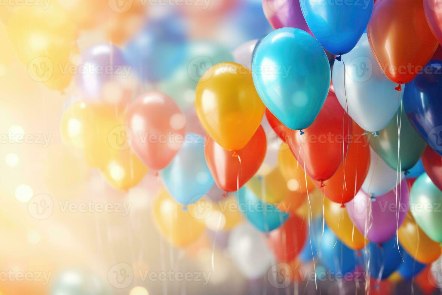 A bunch of colorful balloons with happy celebration party background. AI generated photo
