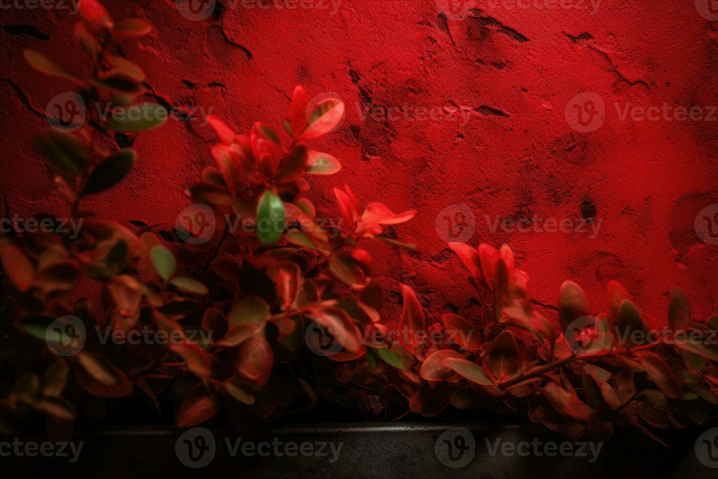 Concrete red texture wall and the branch. Background with distressed grunge texture. Generative AI photo