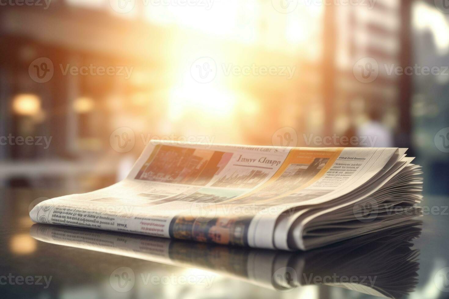 Newspapers on minimalist blurred background. Generative AI photo