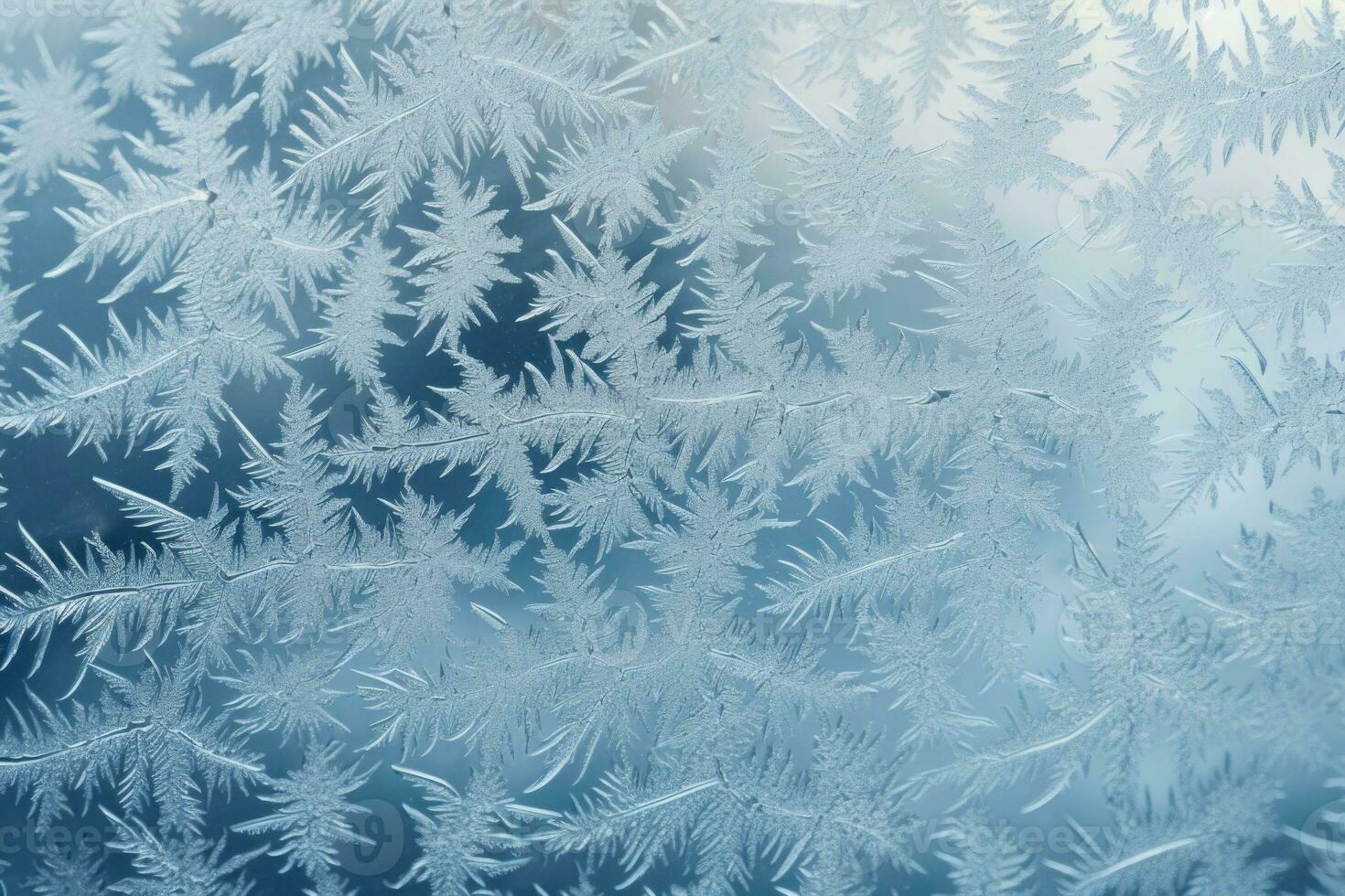 A frost pattern on a windowpane. Ice crystals or cold winter background. Generative AI photo