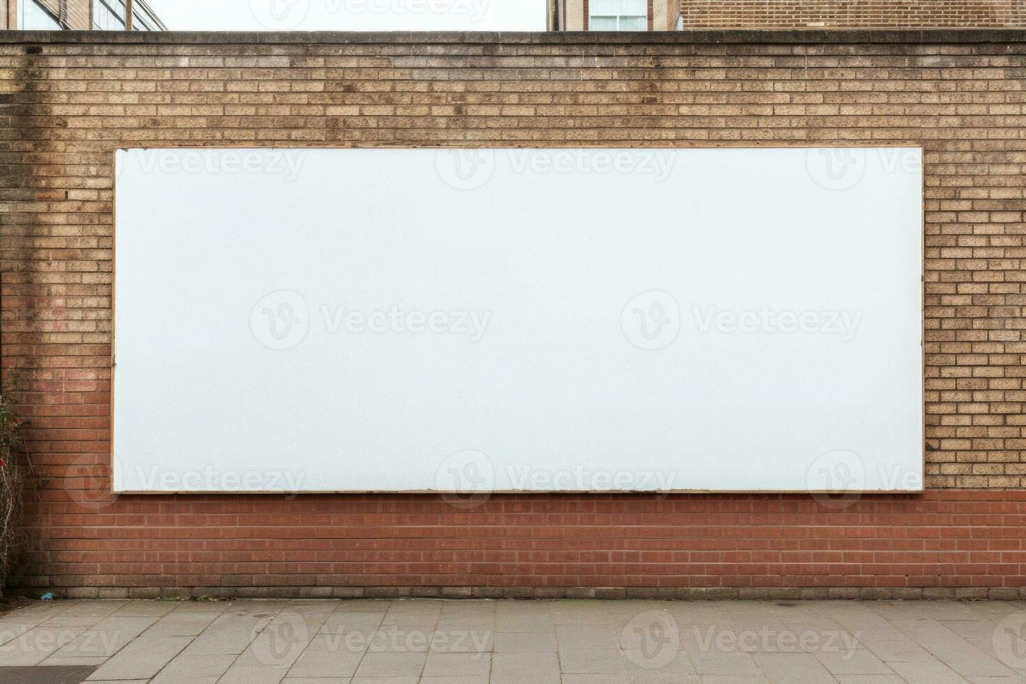 Blank billboard template in front of a wall made of bricks. Generative AI photo