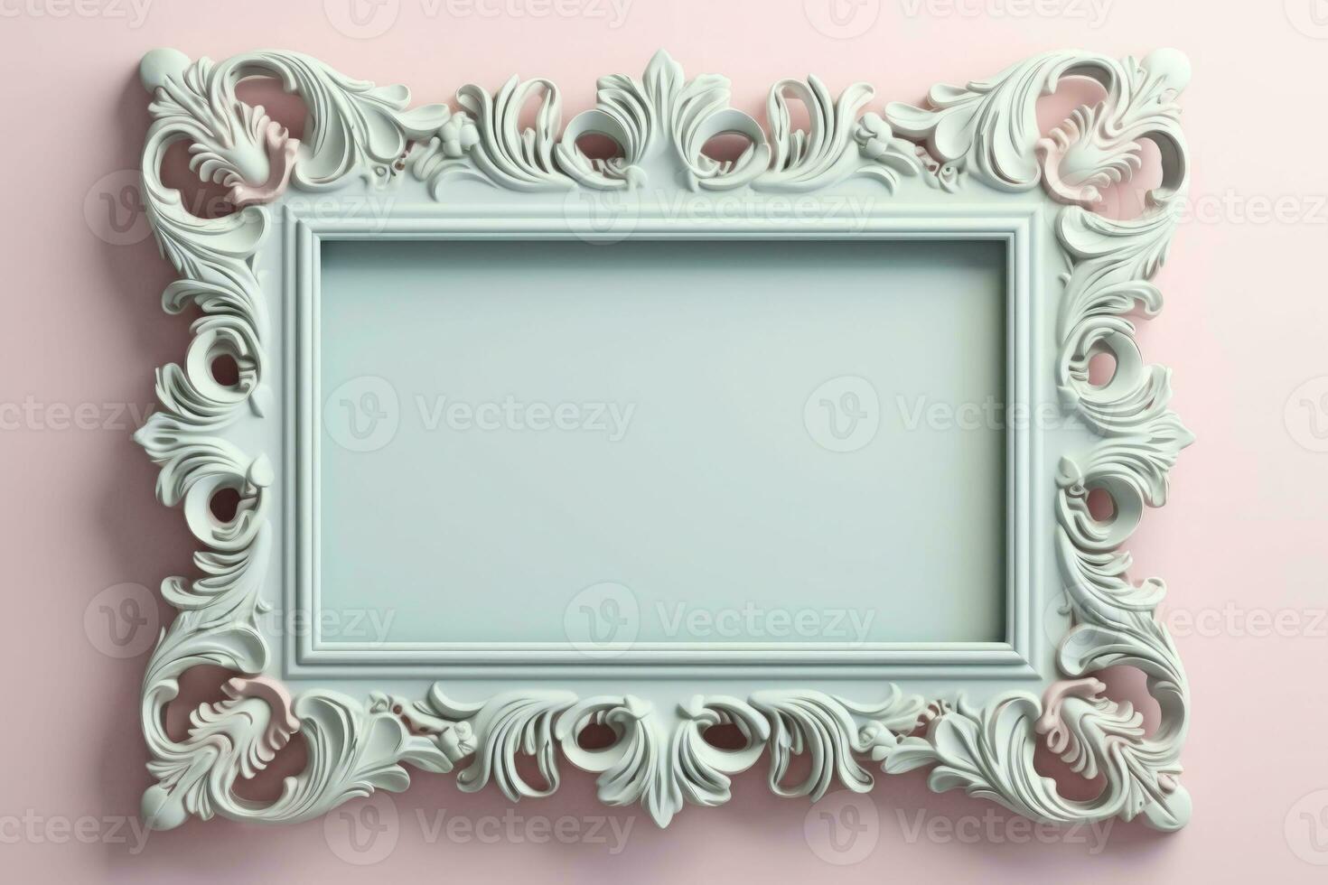 Pastel rectangle decorative ornate picture frame. AI generated photo