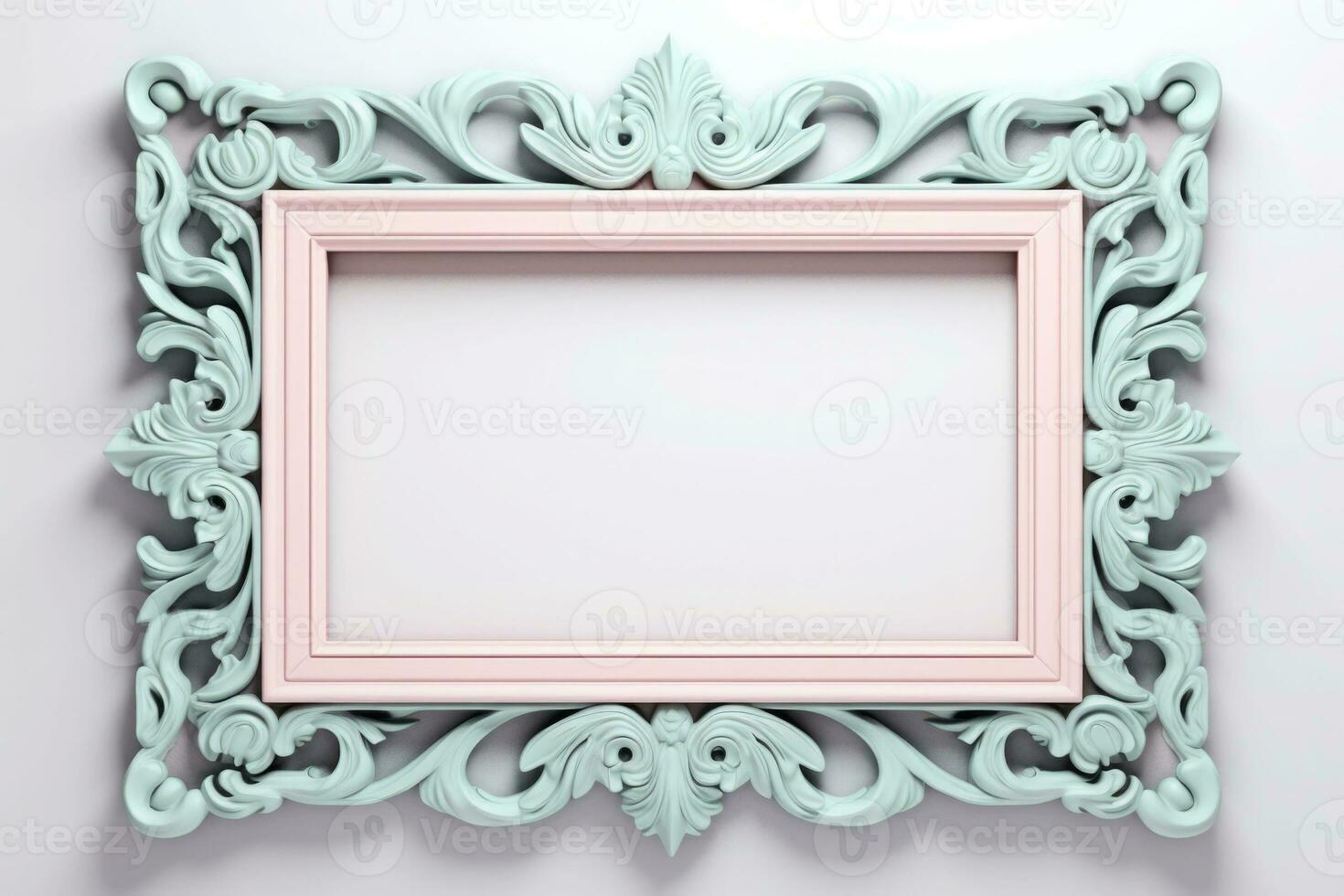 Pastel rectangle decorative ornate picture frame. AI generated photo