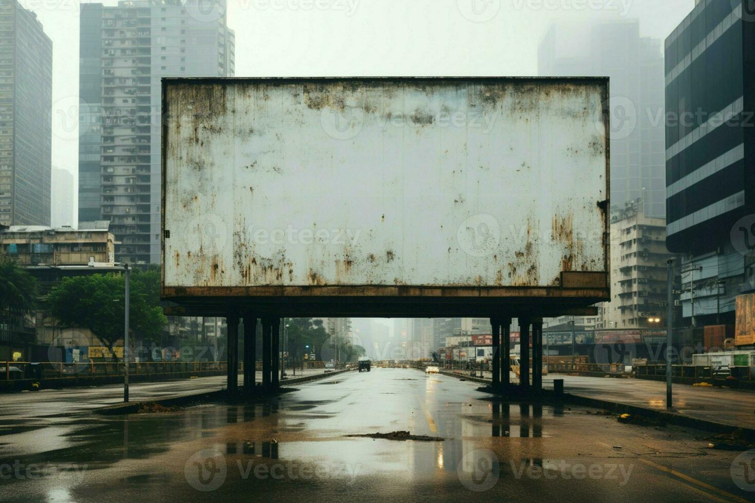 Urban canvas, Empty billboard stands tall in the bustling cityscape, awaiting messages AI Generated photo