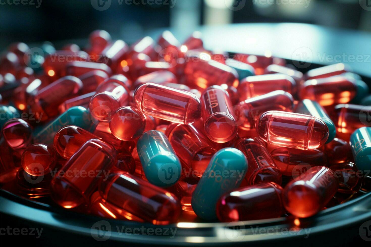antibiótico pastillas descender, un testamento a médico avance cuidado de la salud temática 3d escena ai generado foto