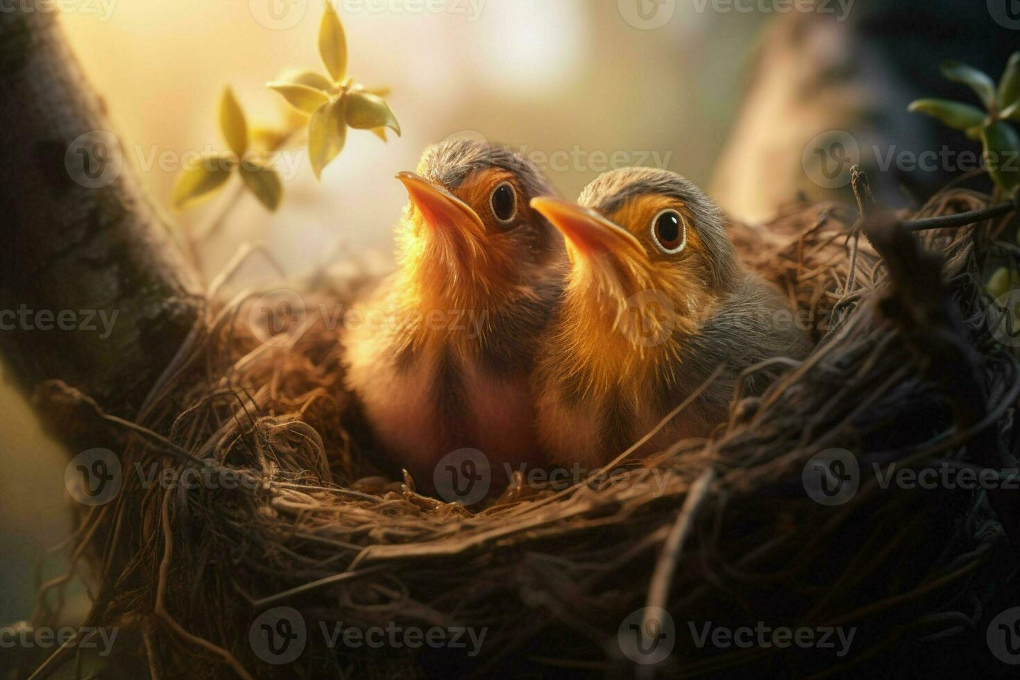 Baby birds in the nest on nature background. ai generated. pro image photo