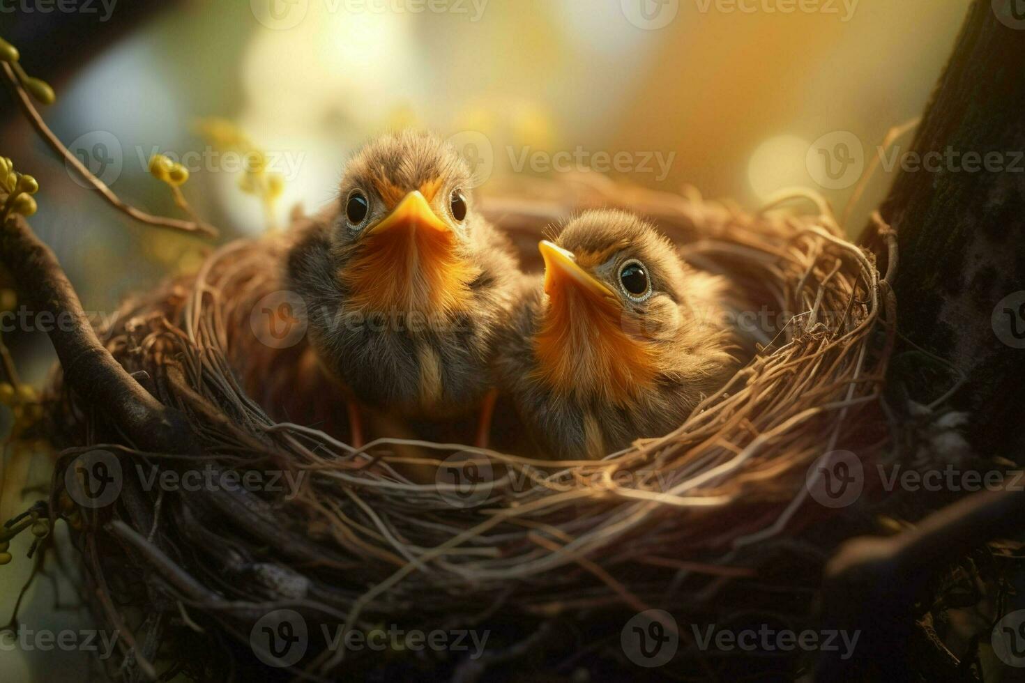 Baby birds in the nest on nature background. ai generated. pro image photo