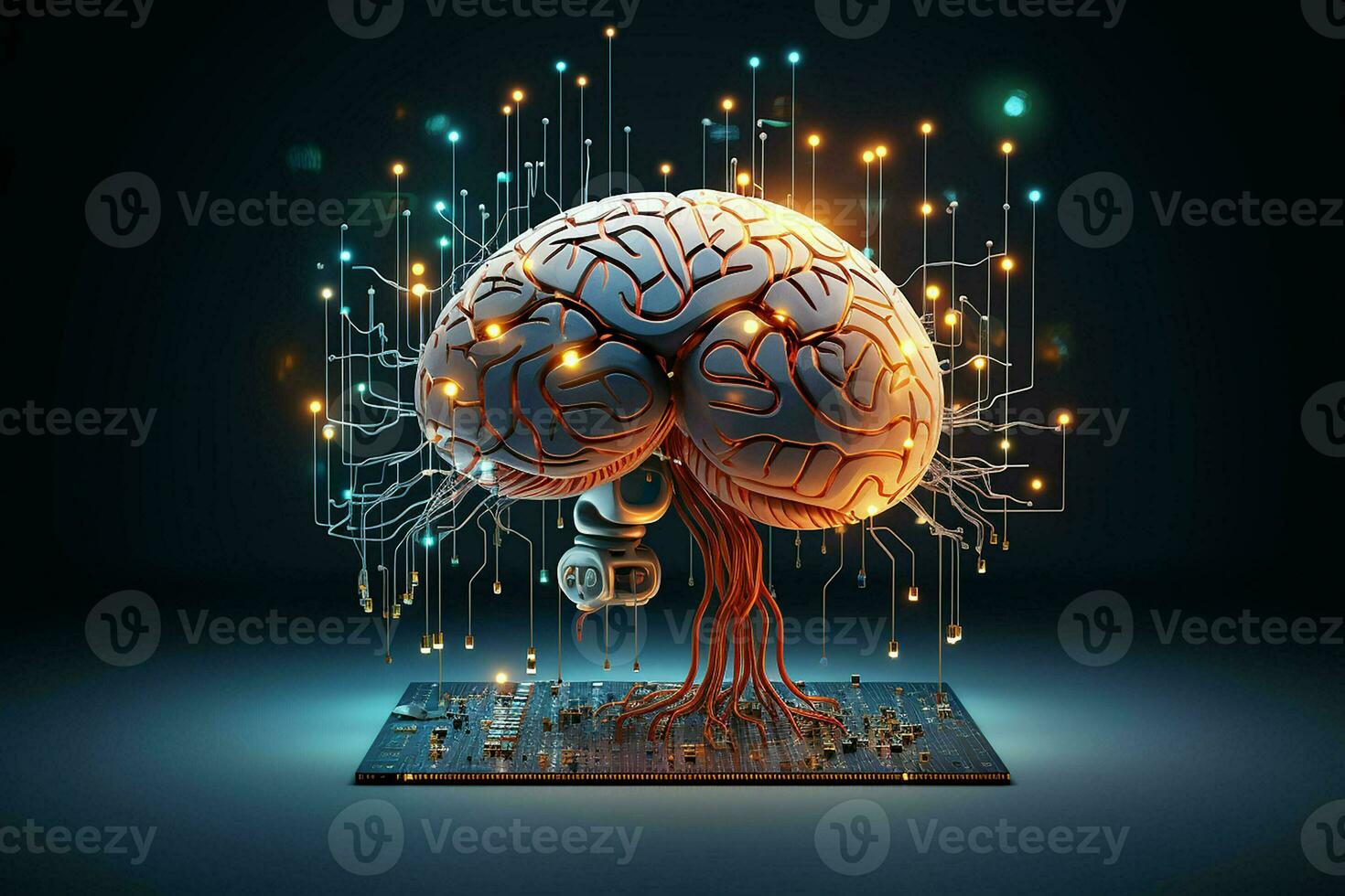 Human brain with circuit board. Artificial intelligence concept. AI generated pro photo