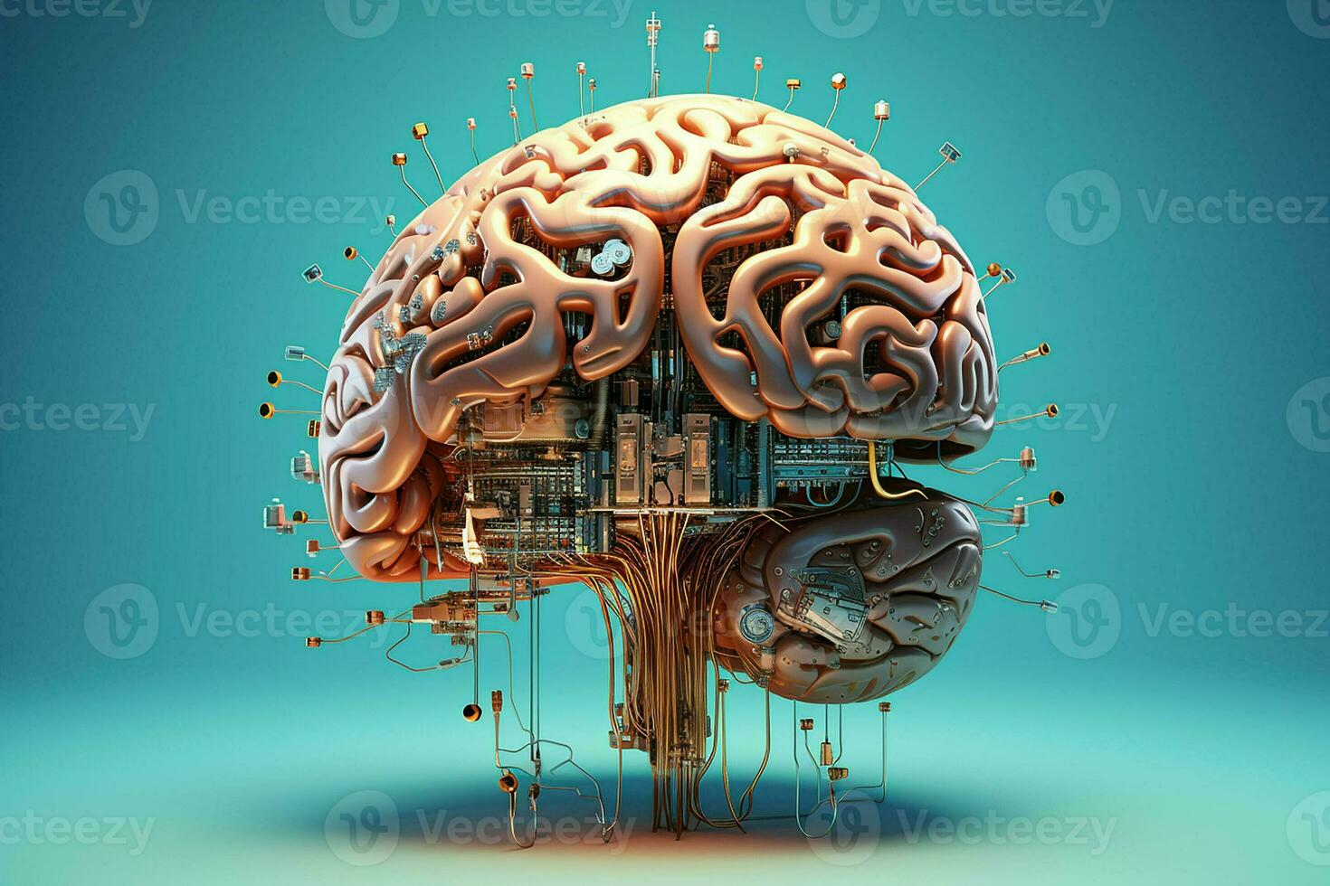 Human brain with circuit board. Artificial intelligence concept. AI generated pro photo