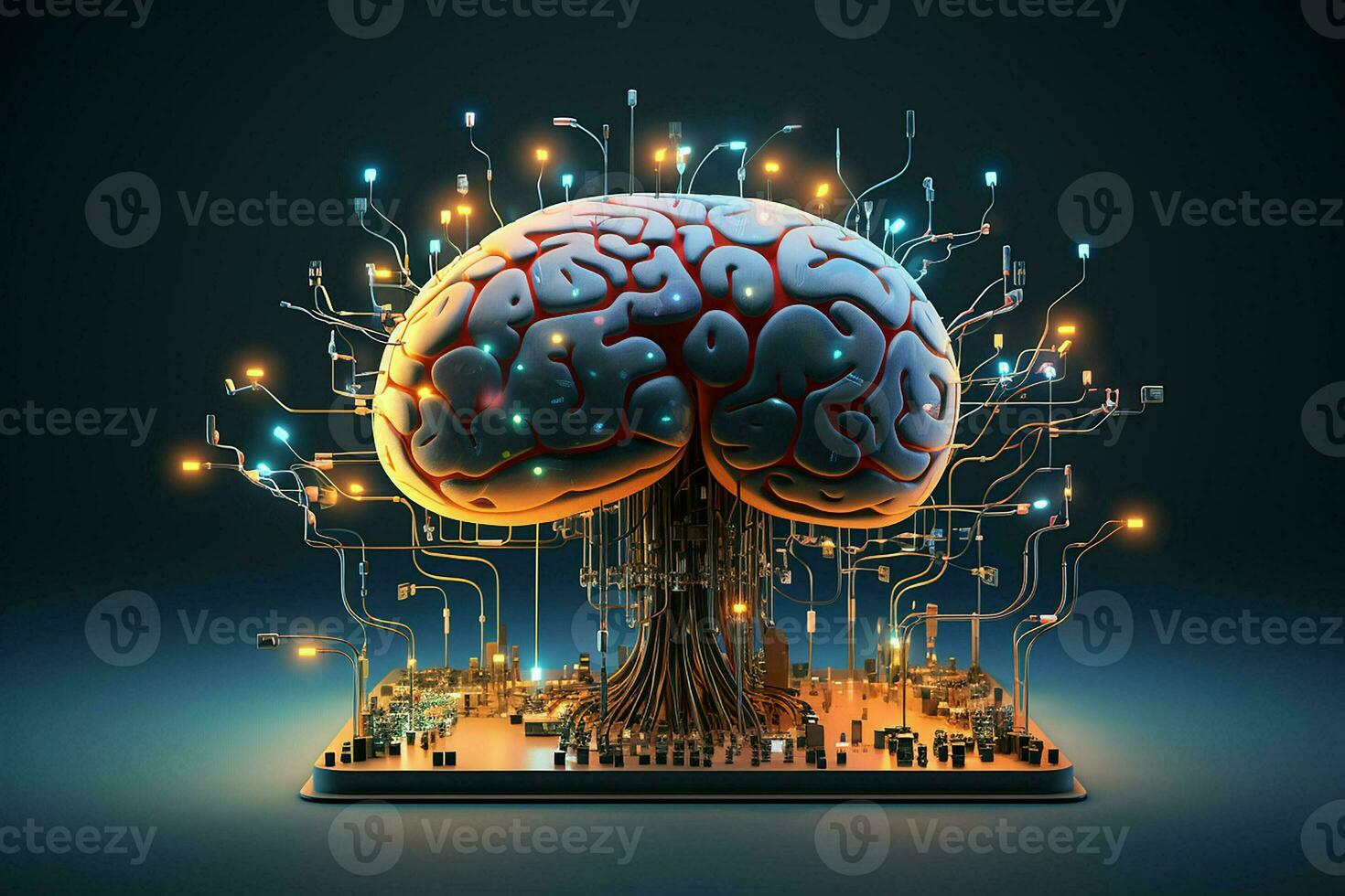 Human brain with circuit board. Artificial intelligence concept. AI generated pro photo