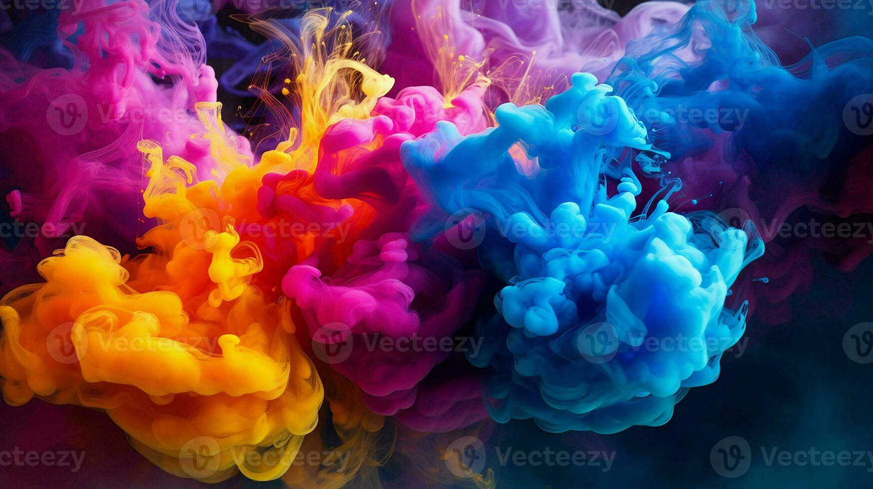 abstract background of colored smoke in water on a black isolated background. AI generated pro photo