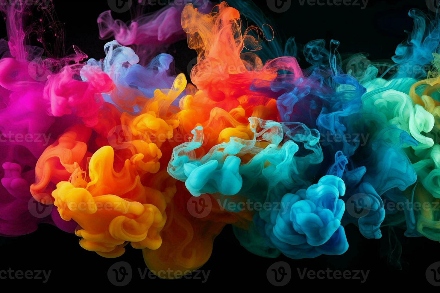 abstract background of colored smoke in water on a black isolated background. AI generated pro photo