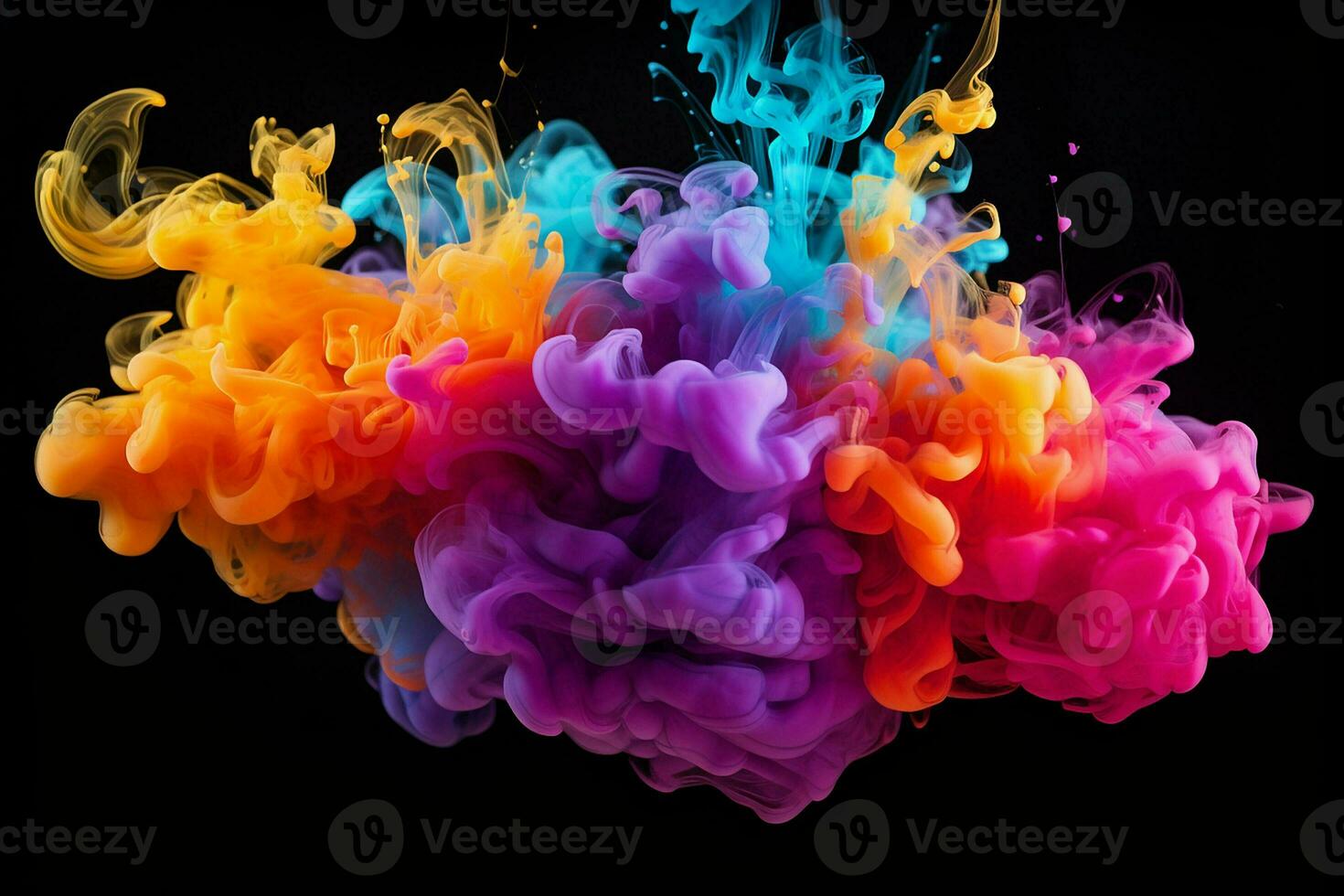 abstract background of colored smoke in water on a black isolated background. AI generated pro photo