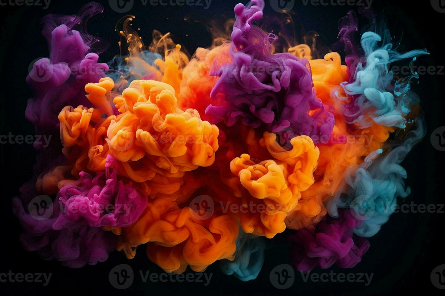 abstract background of colored smoke in water on a black isolated background. AI generated pro photo