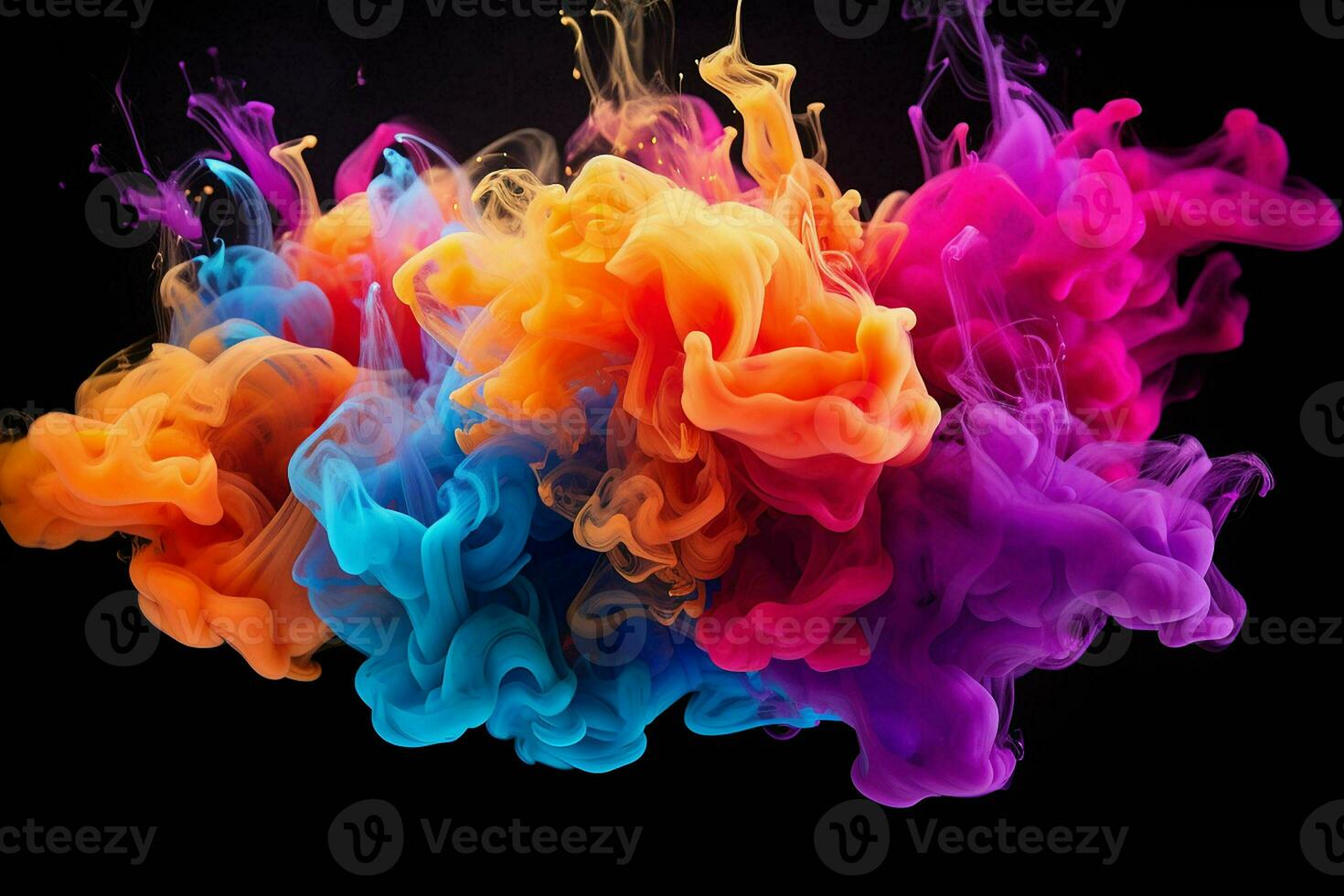 abstract background of colored smoke in water on a black isolated background. AI generated pro photo