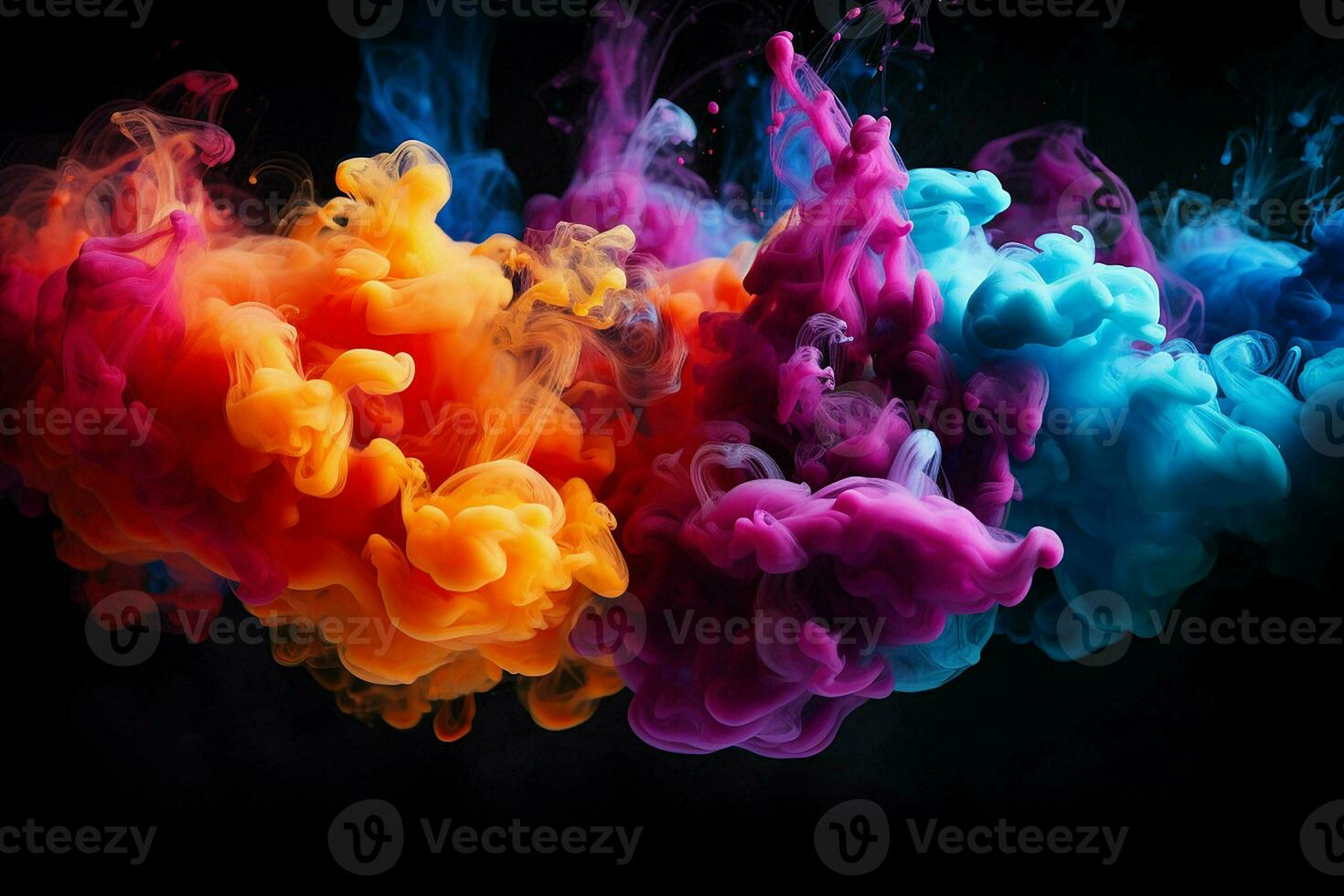 abstract background of colored smoke in water on a black isolated background. AI generated pro photo