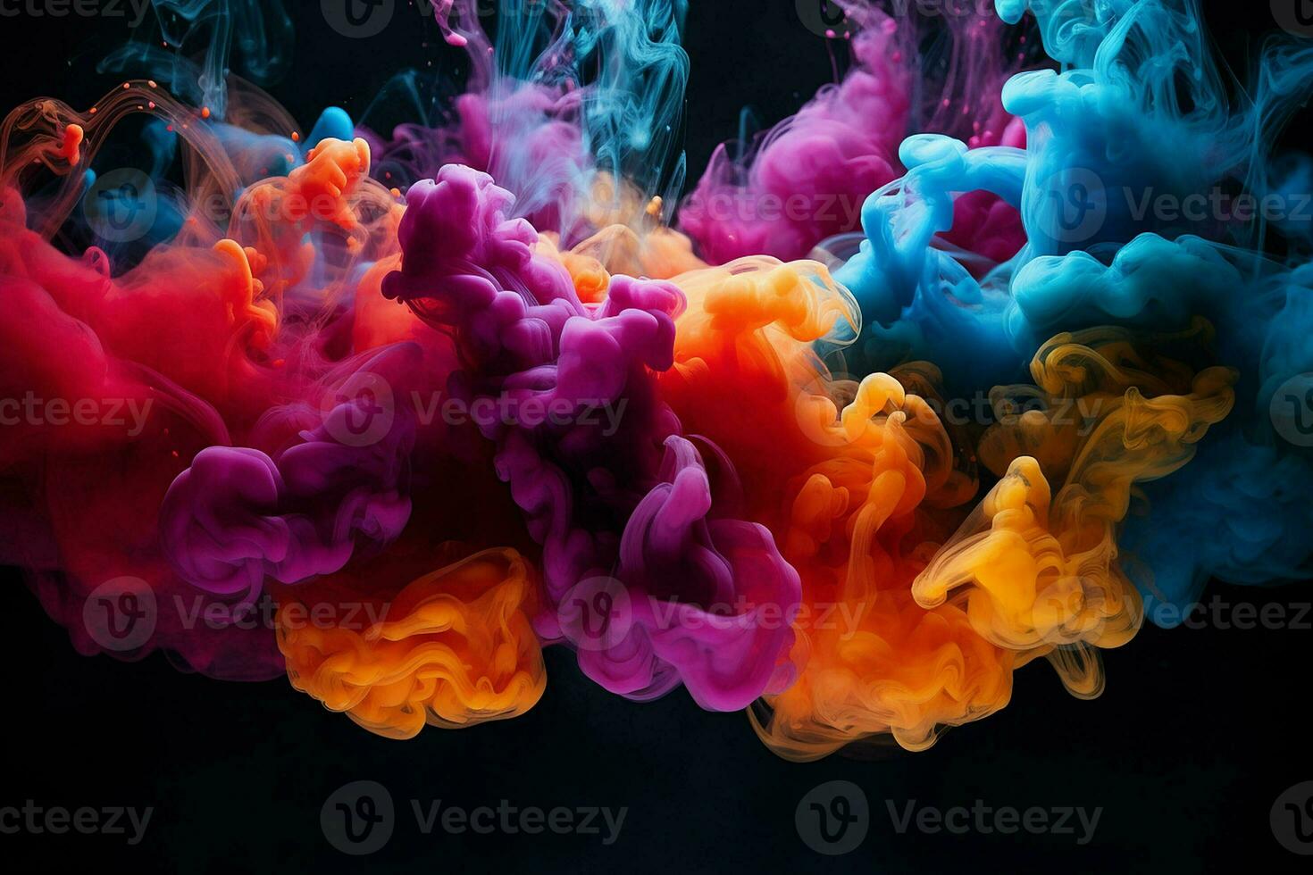 abstract background of colored smoke in water on a black isolated background. AI generated pro photo