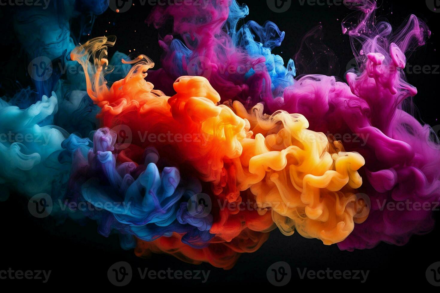 abstract background of colored smoke in water on a black isolated background. AI generated pro photo