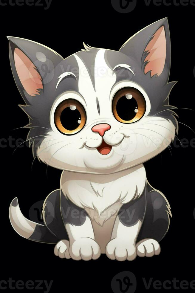 illustration of Cute cartoon cat sitting isolated on black  background. ai generated pro photo