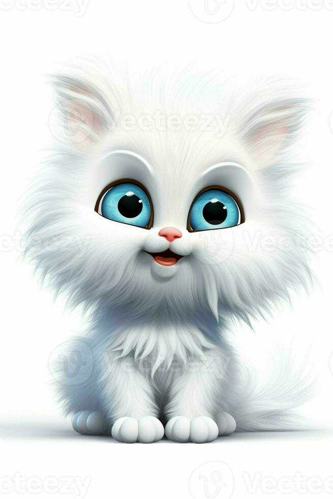 ilustración de linda dibujos animados gato sentado aislado en blanco antecedentes. ai generado Pro foto