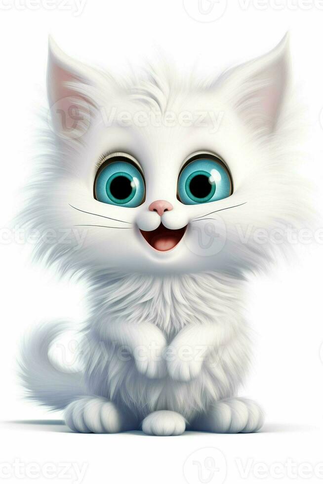 ilustración de linda dibujos animados gato sentado aislado en blanco antecedentes. ai generado Pro foto