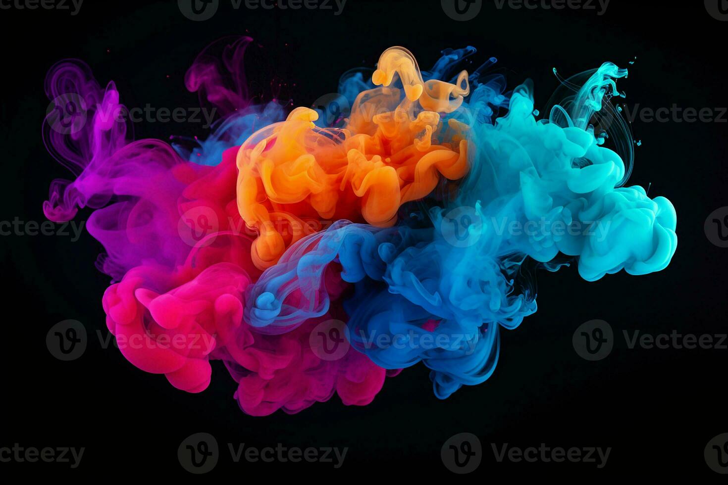 abstract background of colored smoke in water on a black isolated background. AI generated pro photo