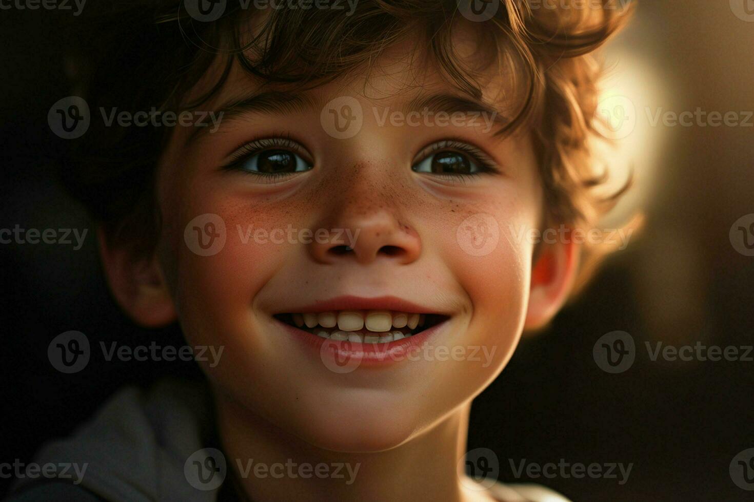 Portrait of a cute smiling little boy. Close-up. ai generated pro photo