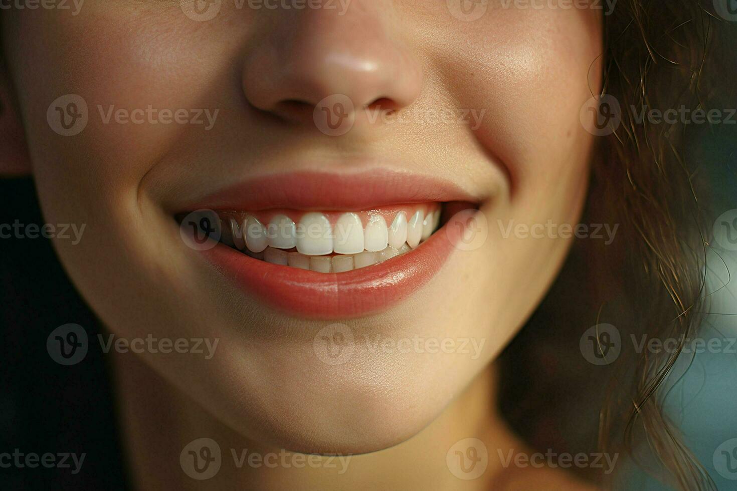 joven mujer con hermosa sano sonrisa, de cerca. dental cuidado. ai generado Pro foto