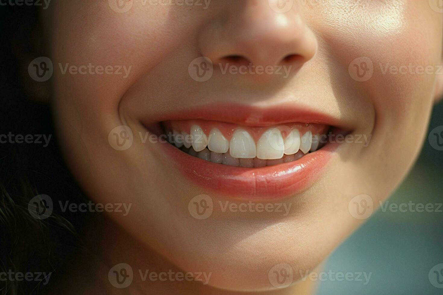 joven mujer con hermosa sano sonrisa, de cerca. dental cuidado. ai generado Pro foto