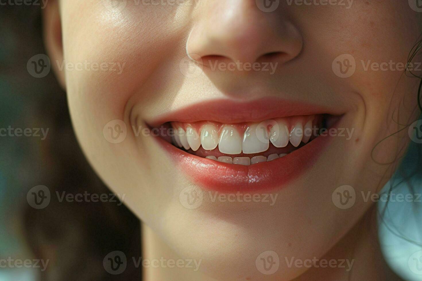 Young woman with beautiful healthy smile, closeup. Dental care. ai generated pro photo