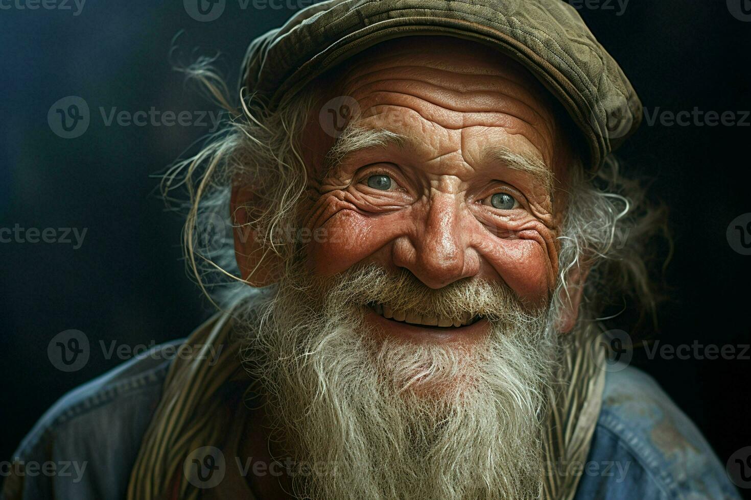 Close-up portrait of a happy senior man with white beard. ai generated pro photo