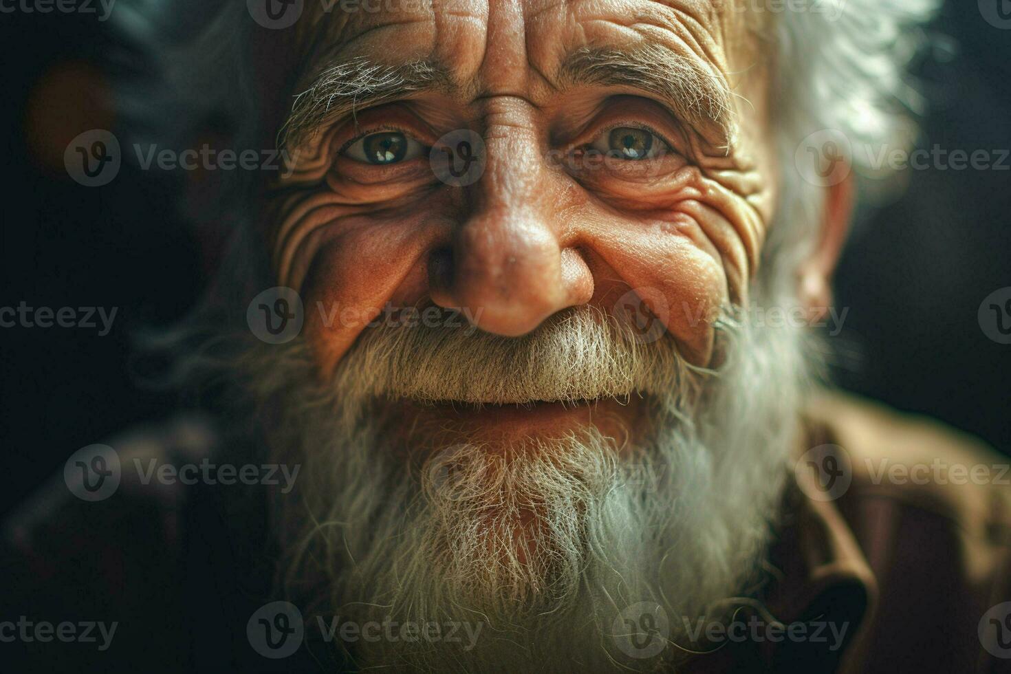 Close-up portrait of a happy senior man with white beard. ai generated pro photo
