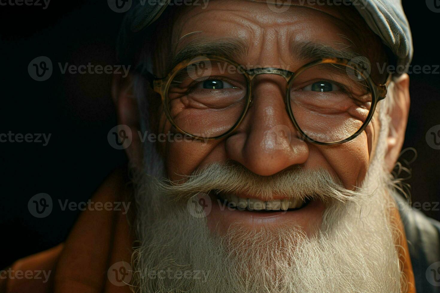 Close-up portrait of a happy senior man with white beard. ai generated pro photo
