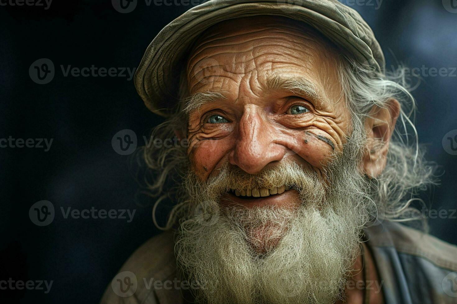 Close-up portrait of a happy senior man with white beard. ai generated pro photo