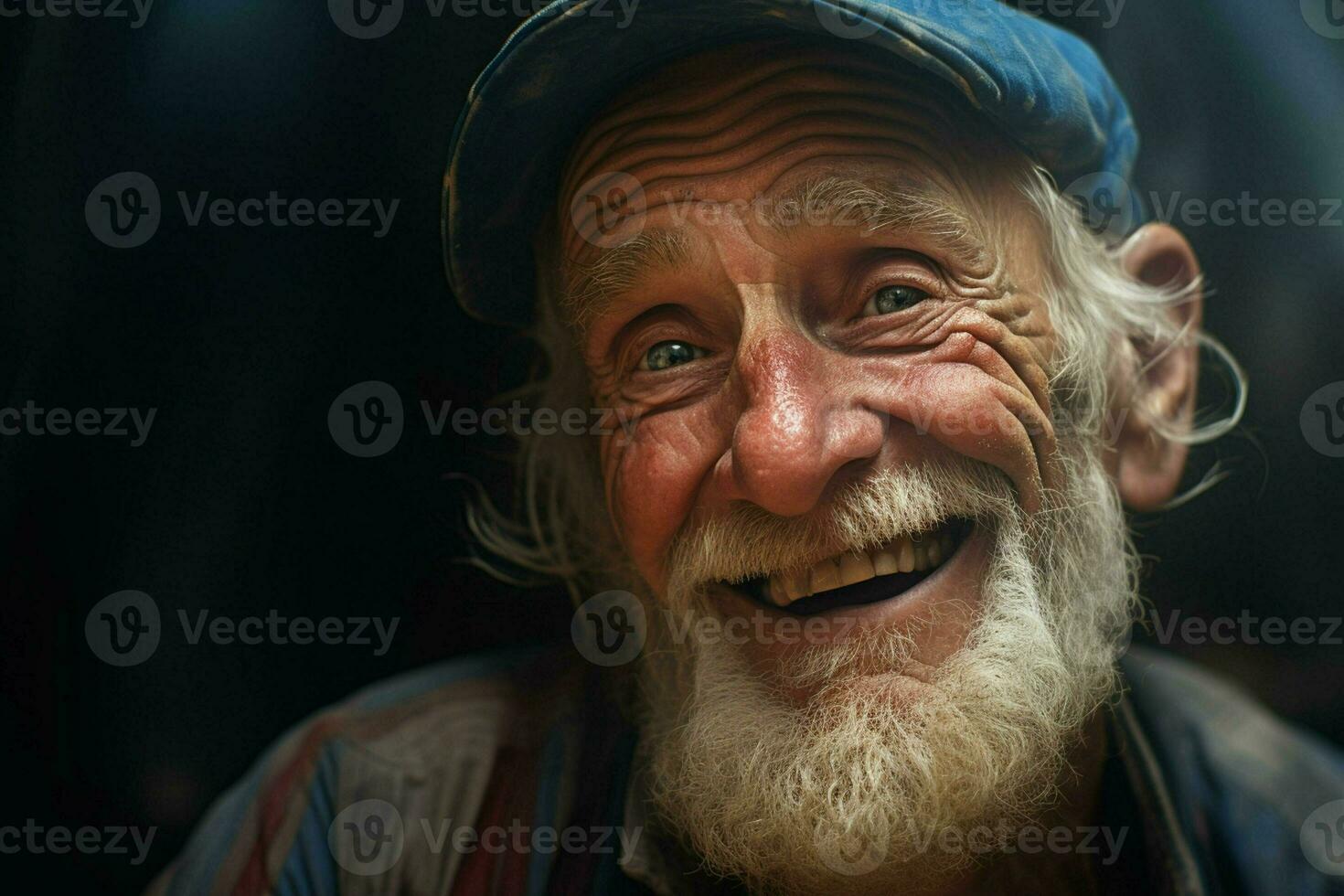 Close-up portrait of a happy senior man with white beard. ai generated pro photo