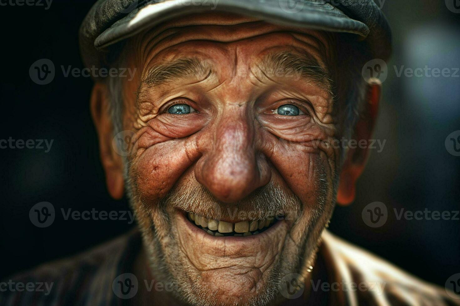 Close-up portrait of a happy senior man with white beard. ai generated pro photo