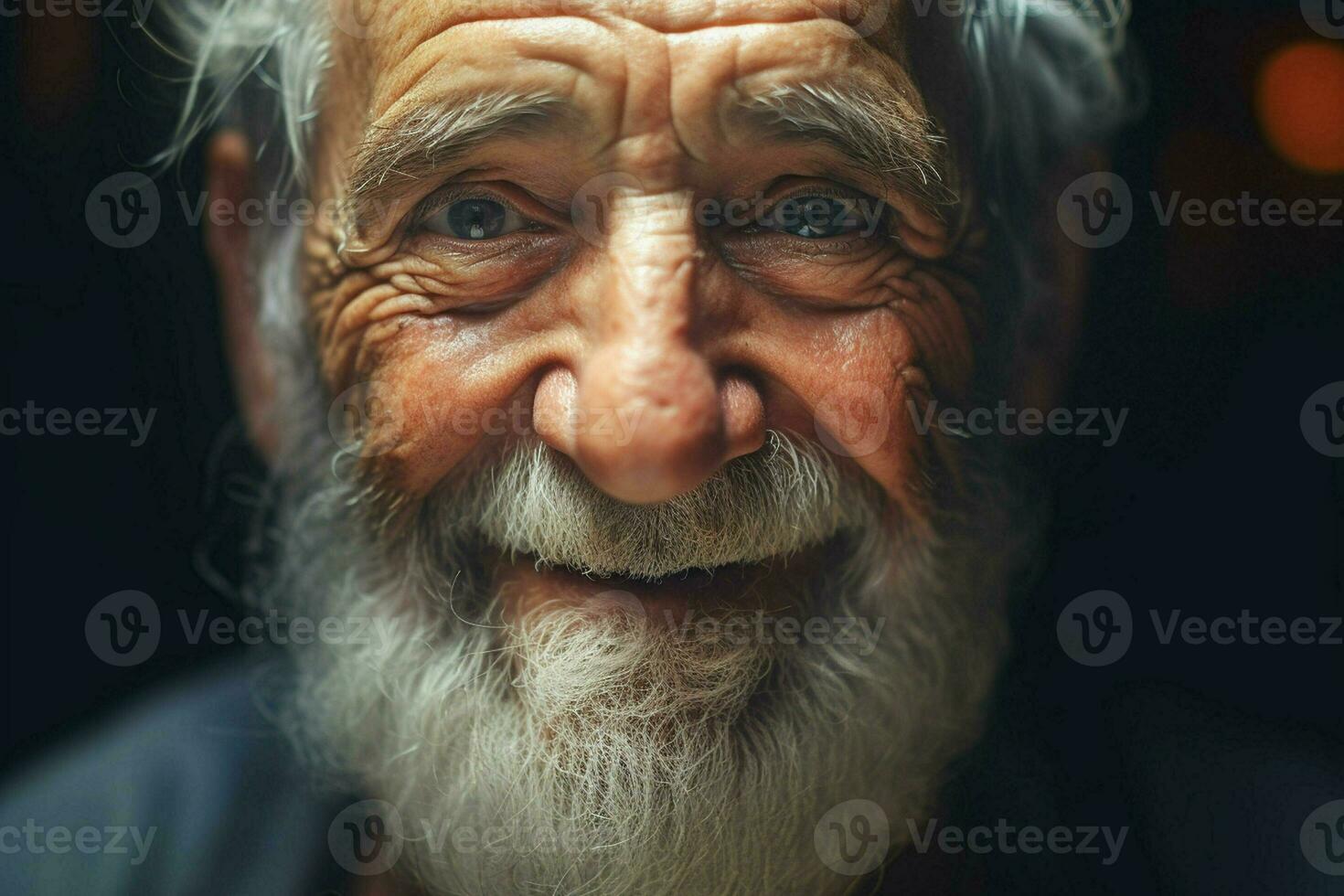 Close-up portrait of a happy senior man with white beard. ai generated pro photo