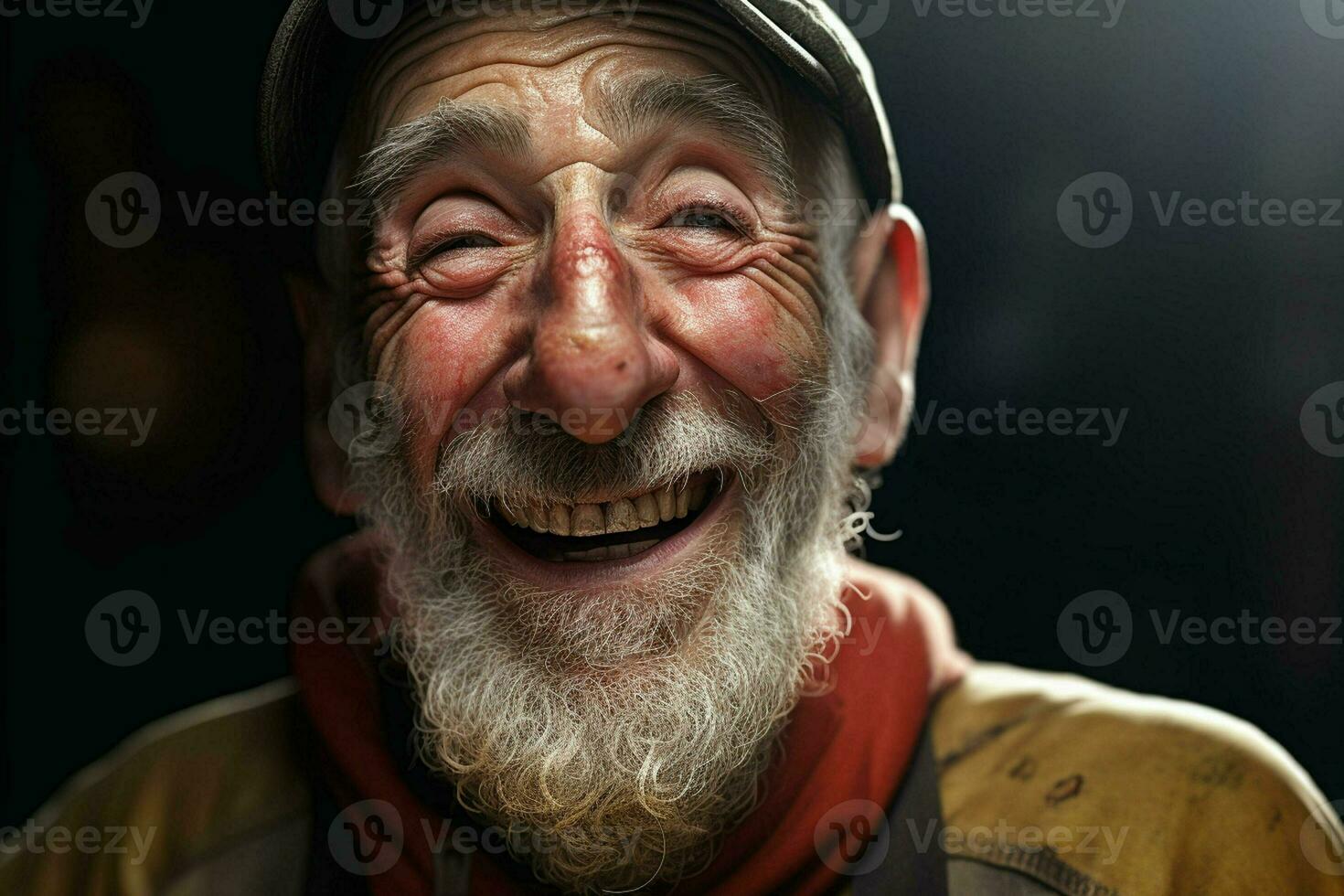 Close-up portrait of a happy senior man with white beard. ai generated pro photo