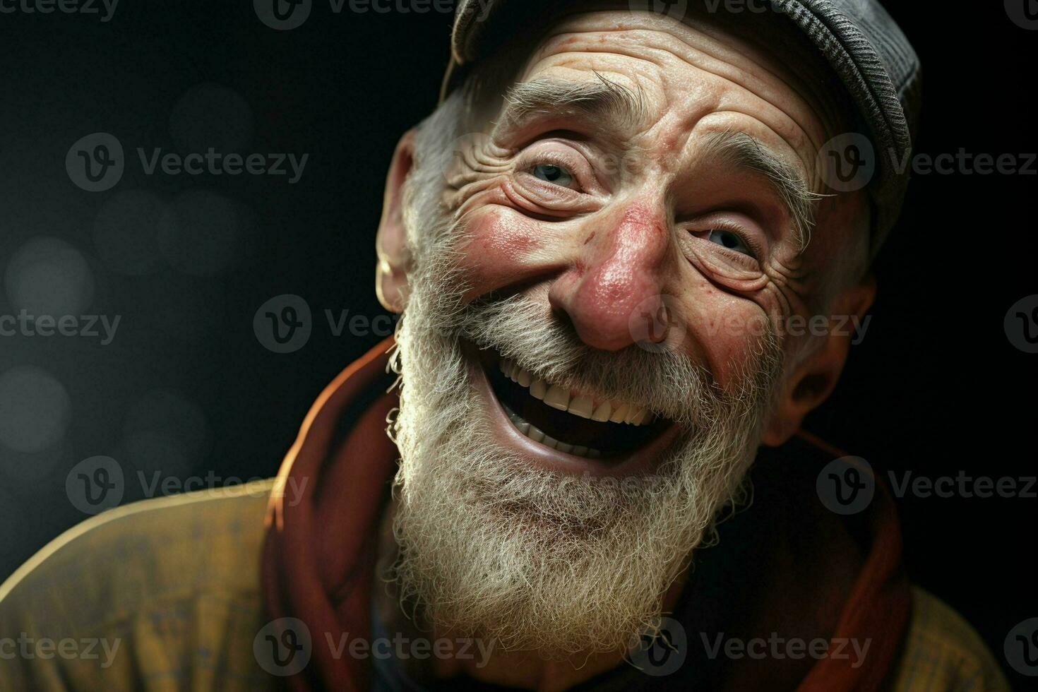 Close-up portrait of a happy senior man with white beard. ai generated pro photo