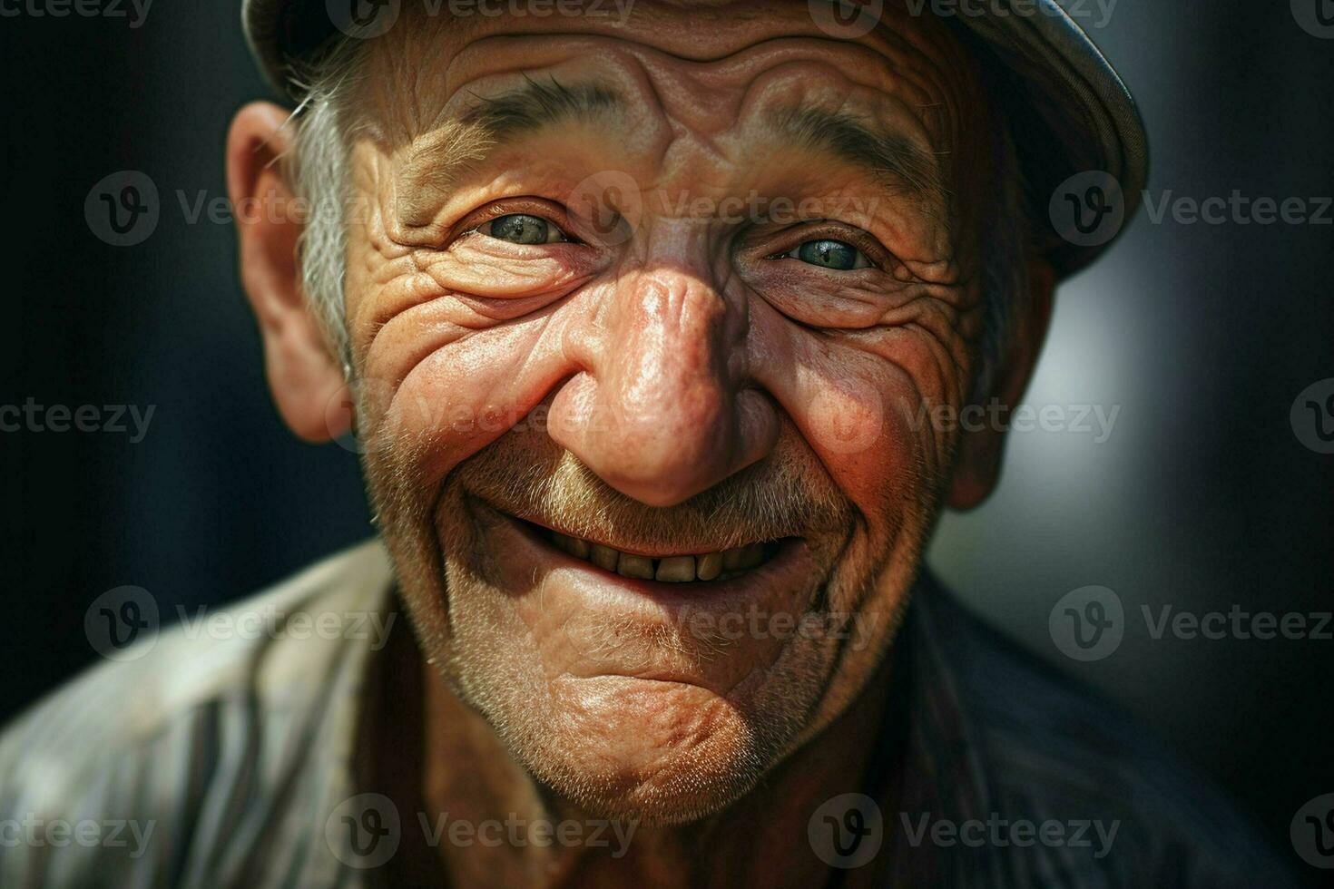 Close-up portrait of a happy senior man with white beard. ai generated pro photo